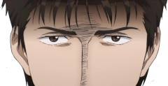 close up of anime man's angry eyes